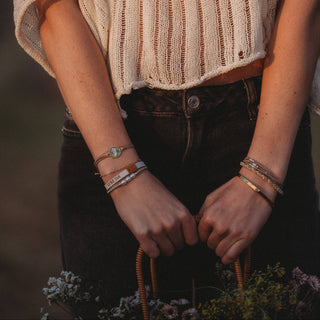 K'Lani Risen Warm Neutrals & Gold Christus Hair Tie Bracelet Set