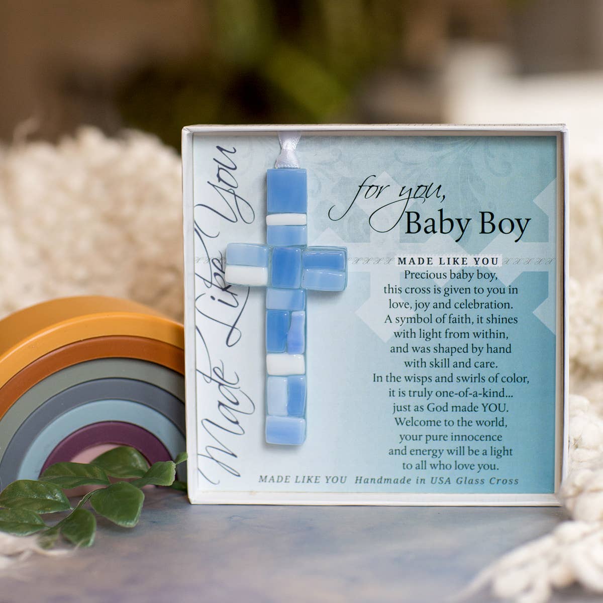 New Baby Boy Handmade Mosaic Glass Cross