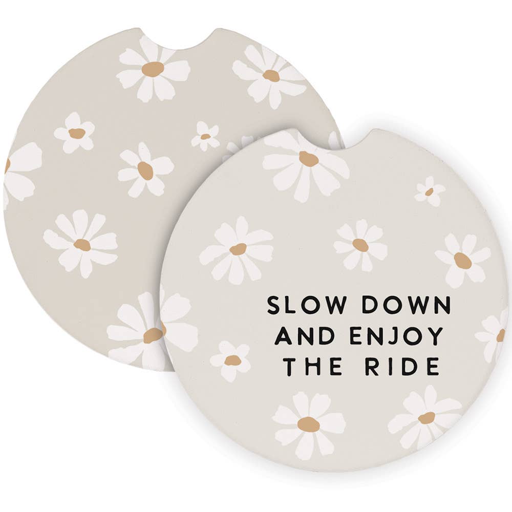 Slow Down Enjoy Daisies Car Coasters