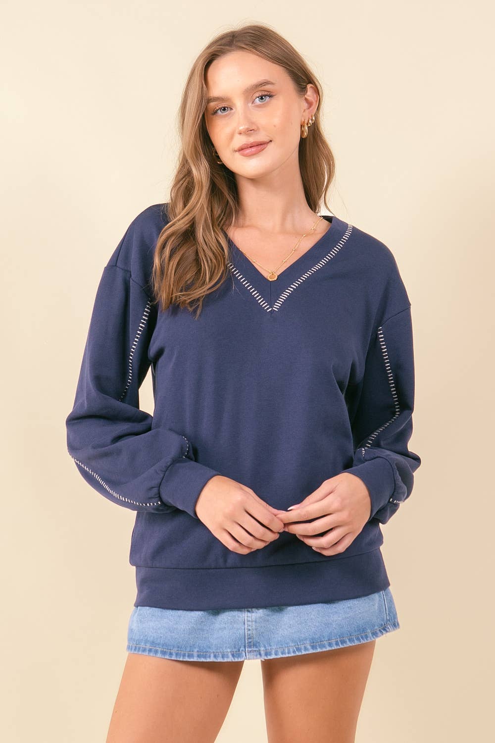 French Terry V-Neckline Oversized Sweatshirt