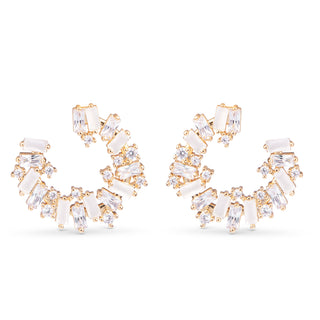 Gold Opaque & Clear CZ Open Circle Earrings