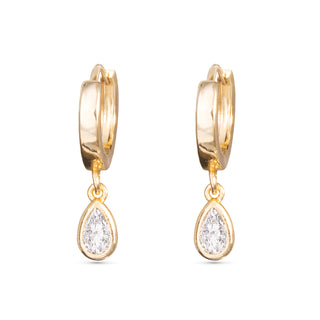 Gold CZ Teardrop Huggie Earrings