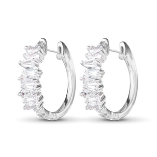 Baguette Cubic Zirconia Silver-Dipped Huggie Hoop Earrings