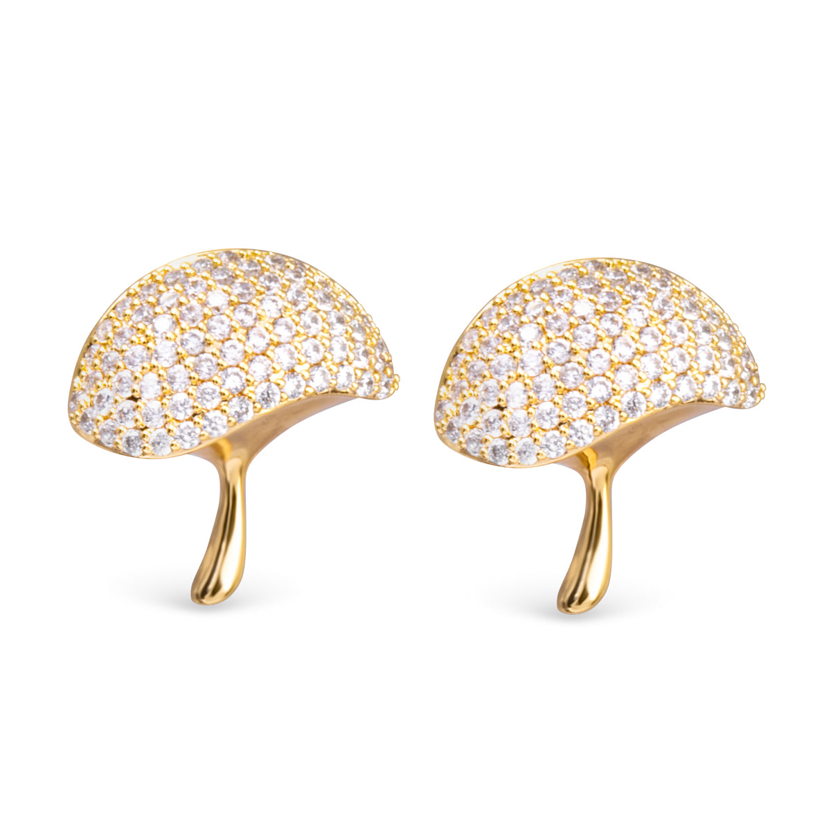 Gold Pave CZ Mushroom Stud Earrings