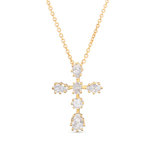 Six Cz Cross Necklace - Gold
