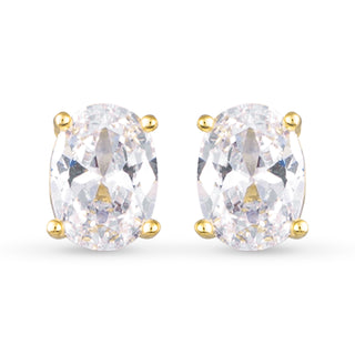 CZ Oval Stud Earrings Gold