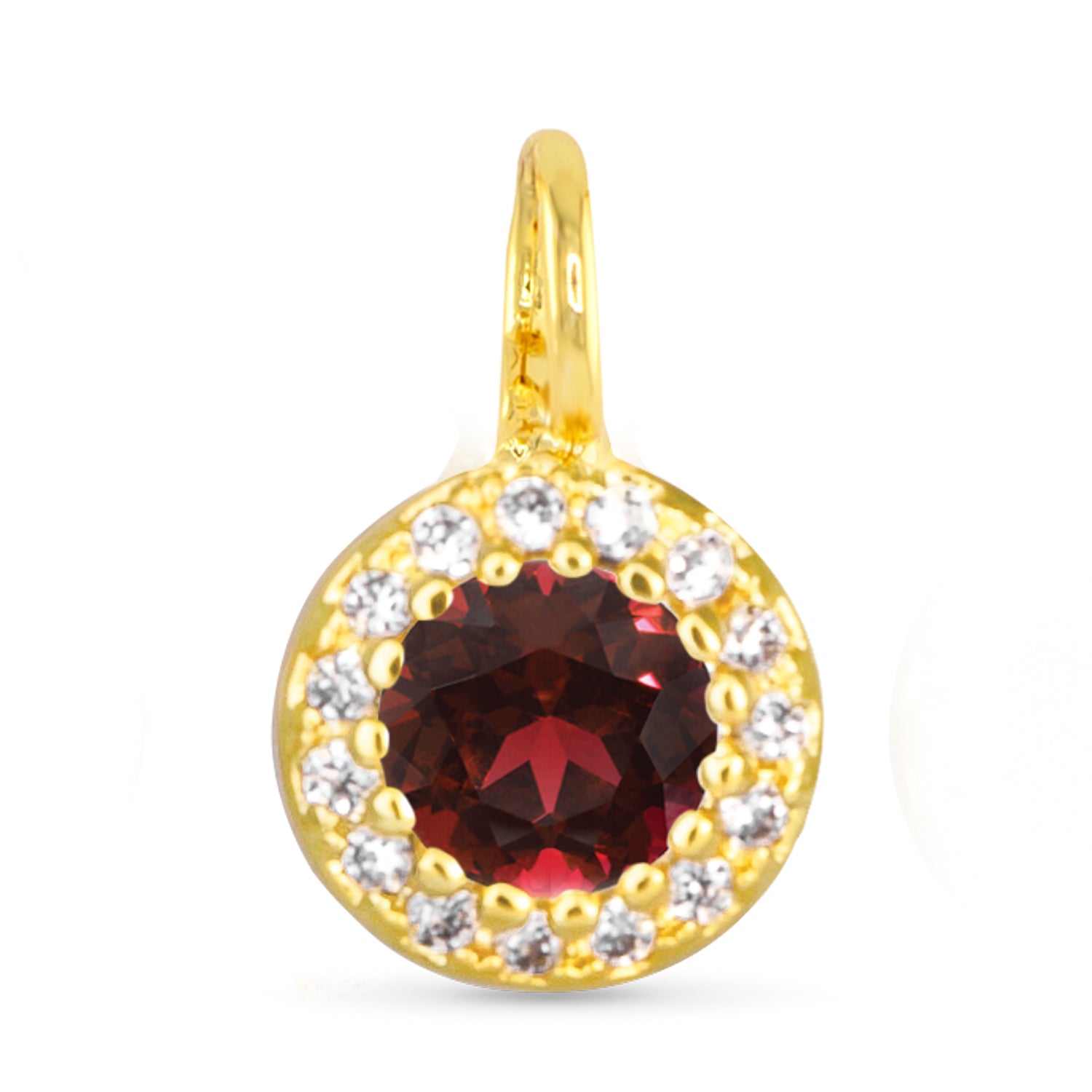 Gold Red CZ Halo Necklace Charm