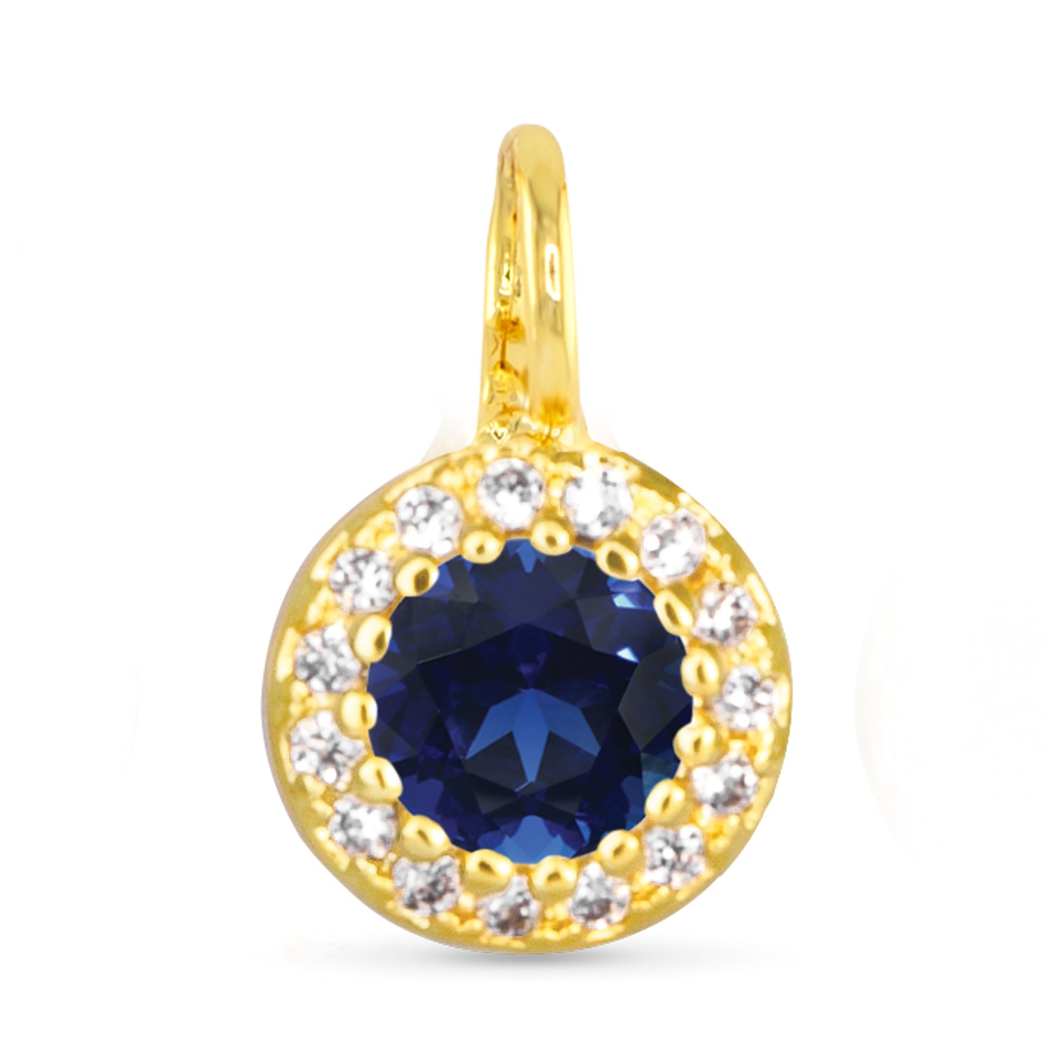 Gold Blue CZ Halo Necklace Charm