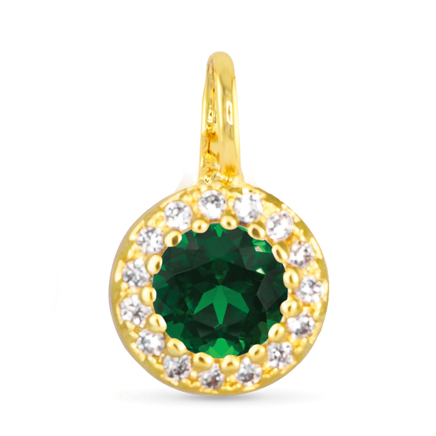 Gold Green CZ Halo Necklace Charm