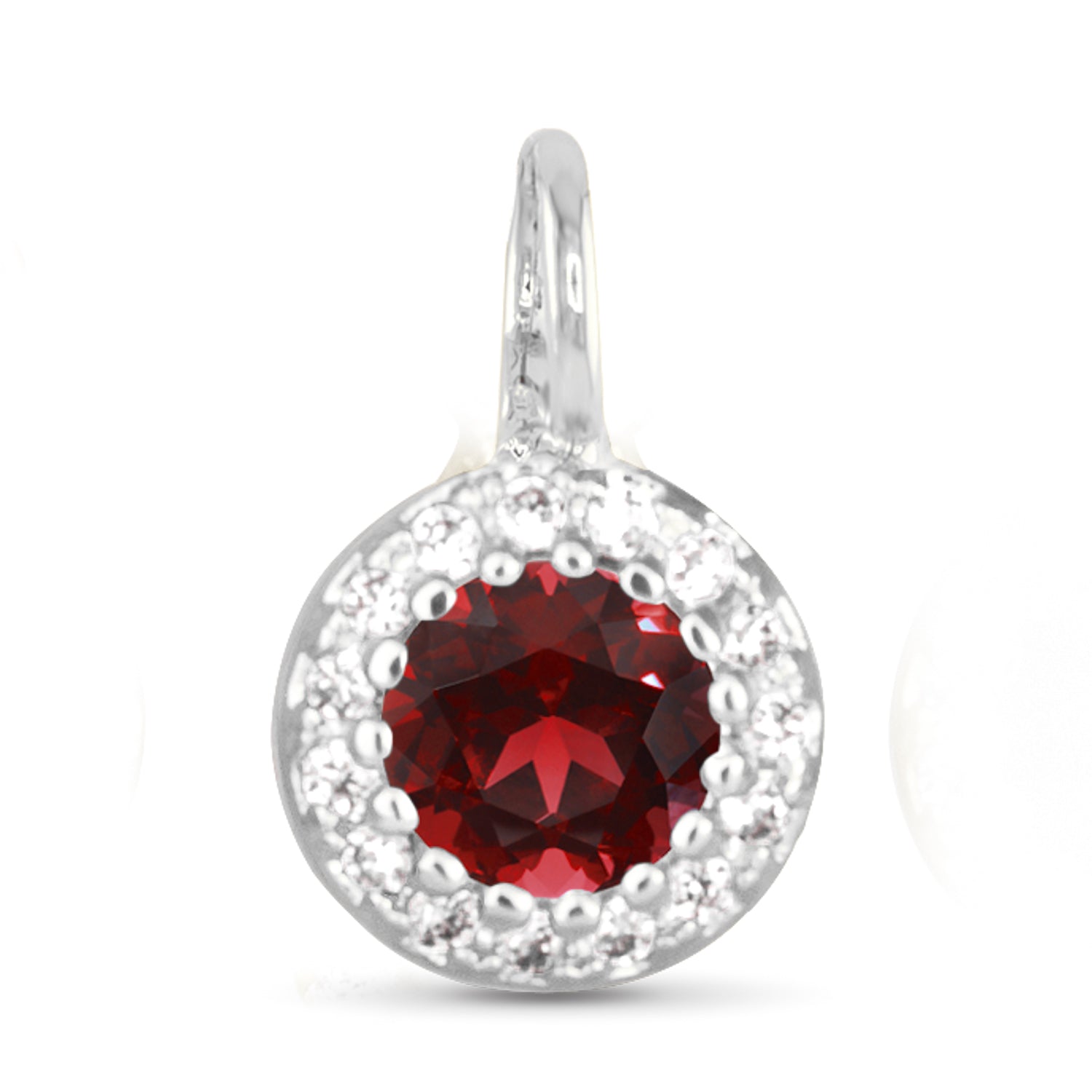 Silver Red CZ Halo Necklace Charm