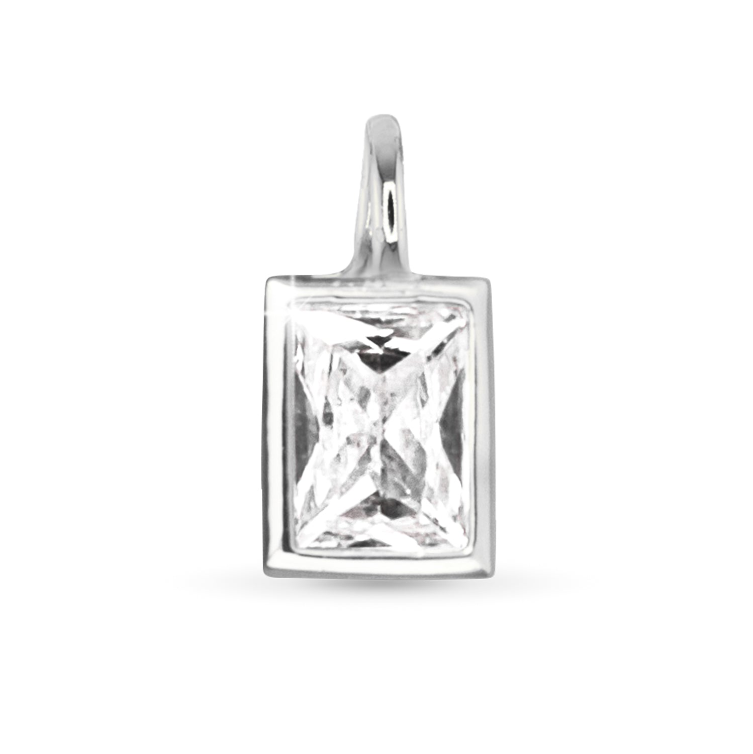 Silver Clear Rectangle CZ Necklace Charm