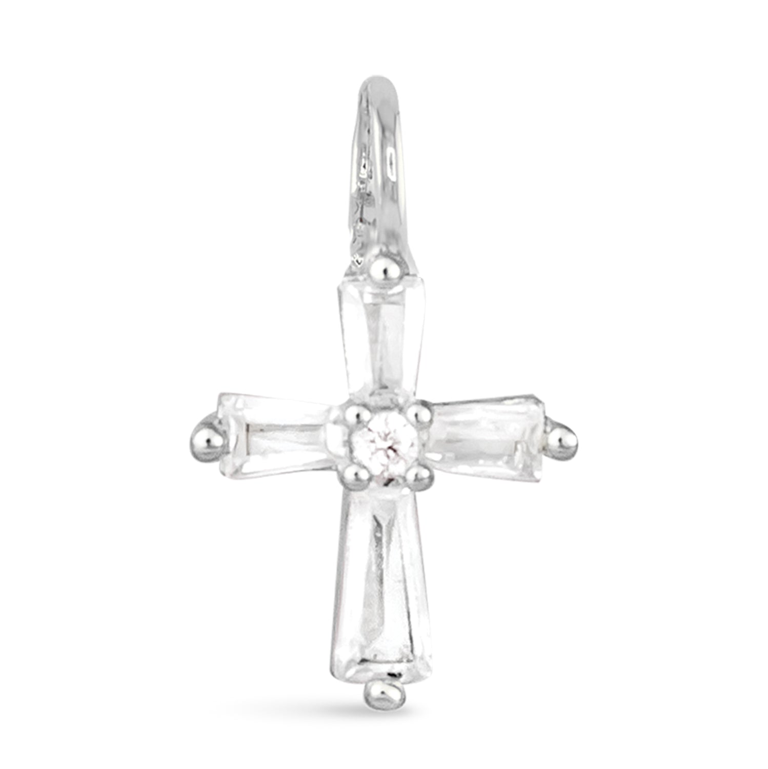 Silver CZ Tapered Cross Necklace Charm