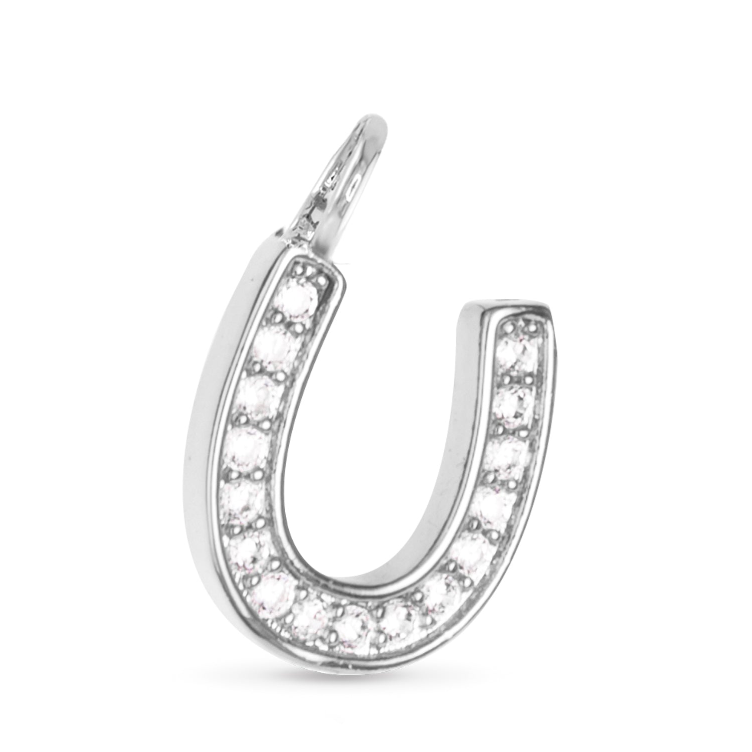 Silver CZ Horseshoe Necklace Charm