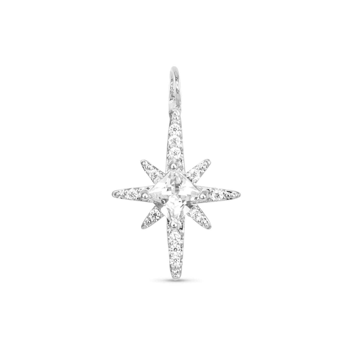 Silver CZ North Star Necklace Charm