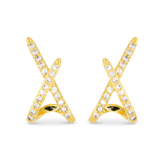 18K Gold-Dipped CZ X Hoop Earrings