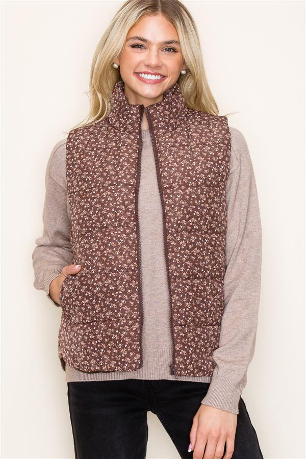 Polar Collar Ditzy Floral Print Vest