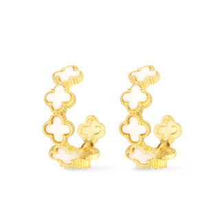 Gold MOP Clover Hoop Earrings