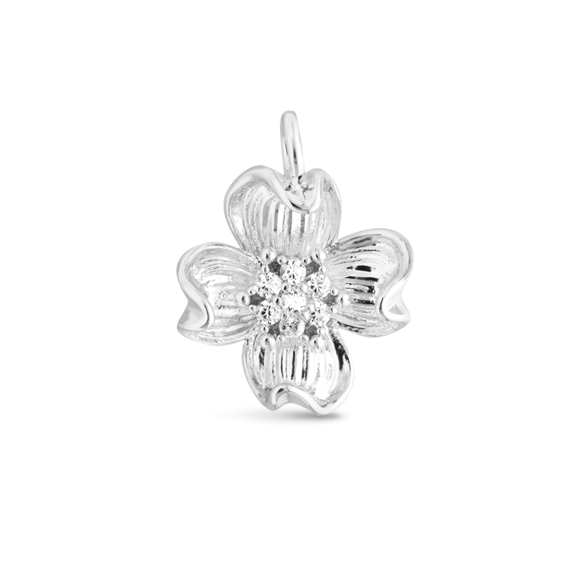Silver CZ Dogwood Flower Charm