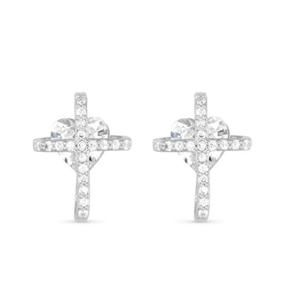 Silver Cross & CZ Earring
