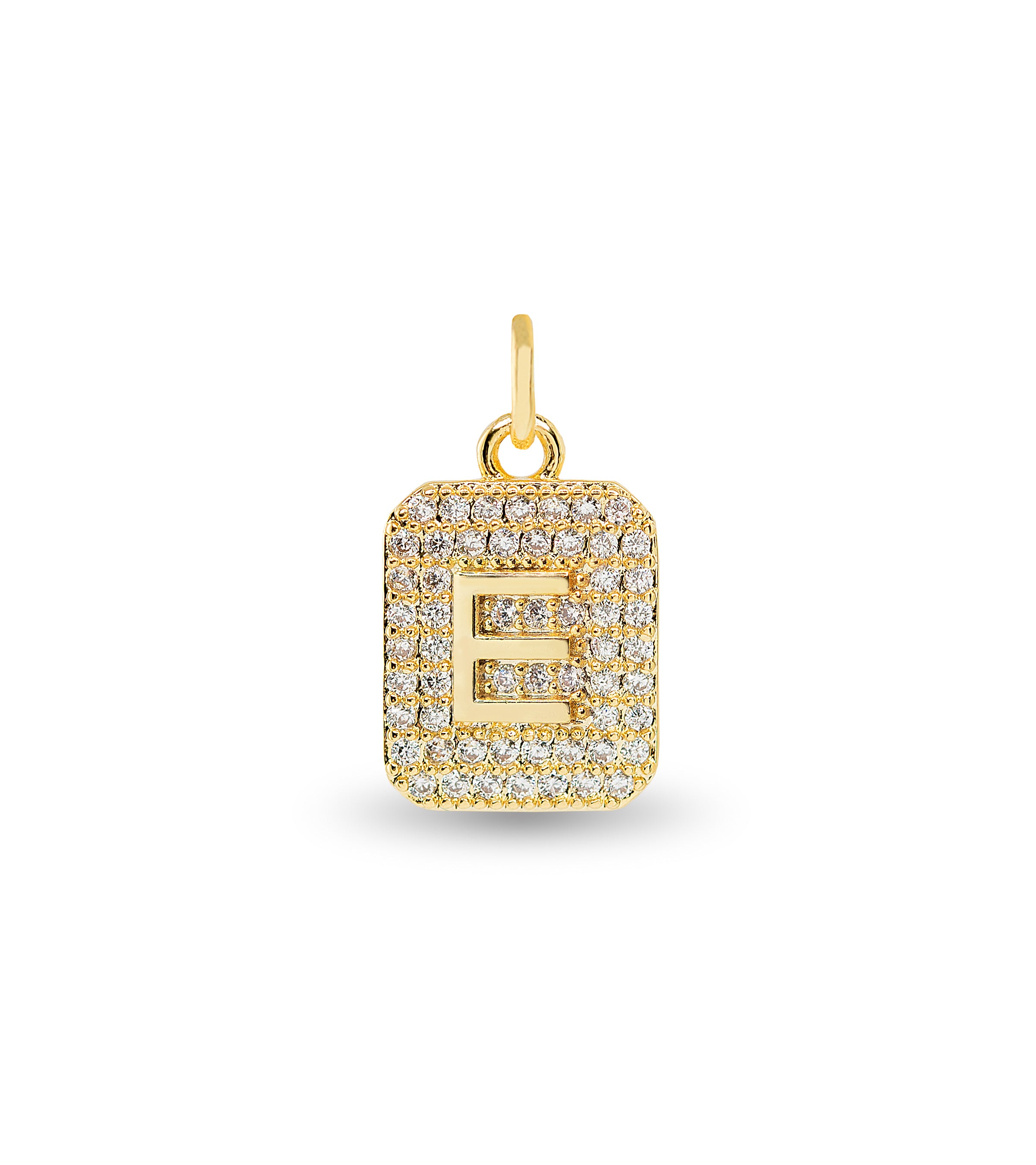 Gold CZ E Initial Charm