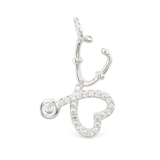 Silver-Dipped CZ Stethoscope Charm