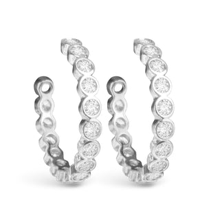 Silver Bezel CZ Hoop Earrings