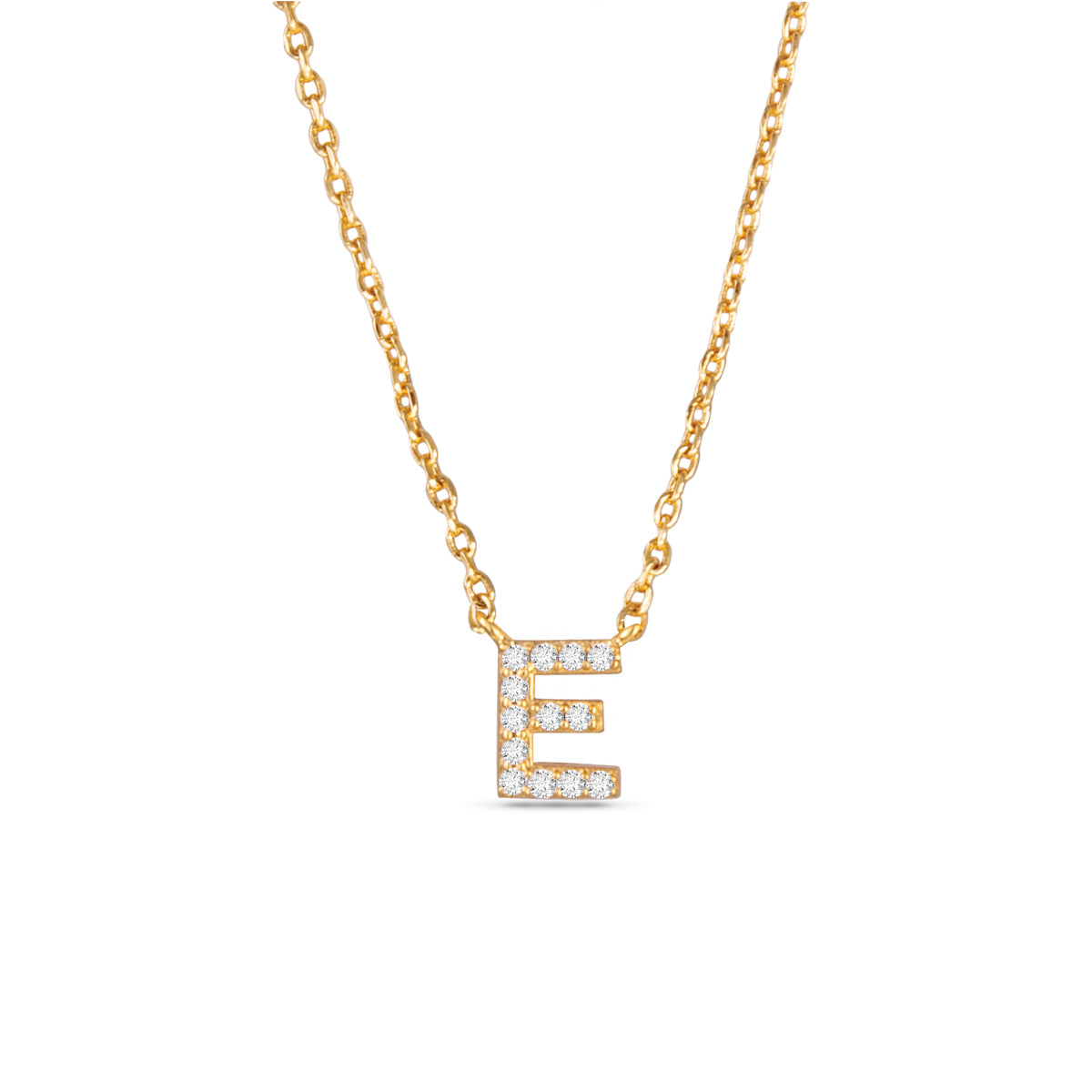 Gold CZ Initial Necklace - E