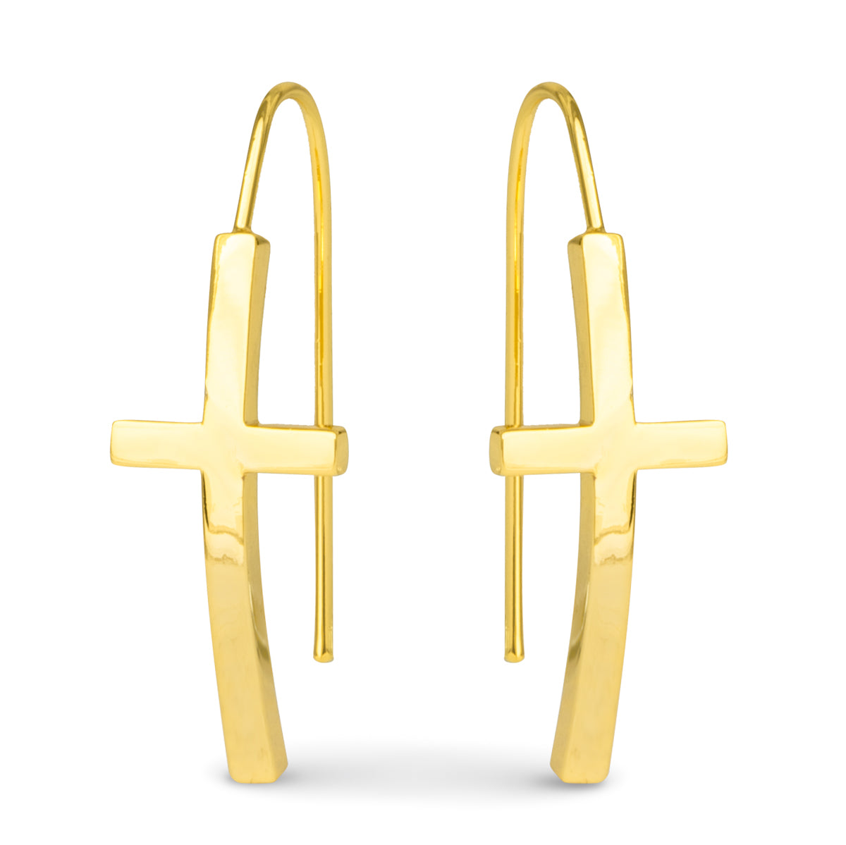 Polished Cross Drop Earrings - Gold
