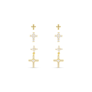 Gold CZ Trio Cross with Drop Earrings