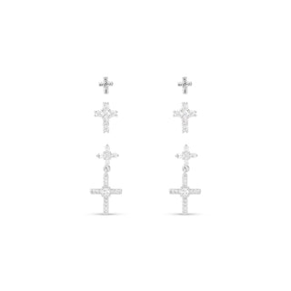 Silver CZ Trio Cross with Drop Earrings