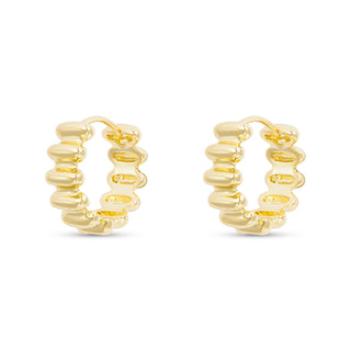 Gold Polished Ribbed Small Hoop Earrings