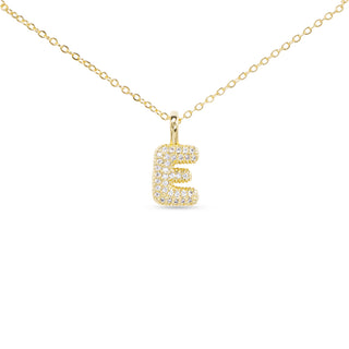 Gold CZ Large Initial Necklace - E