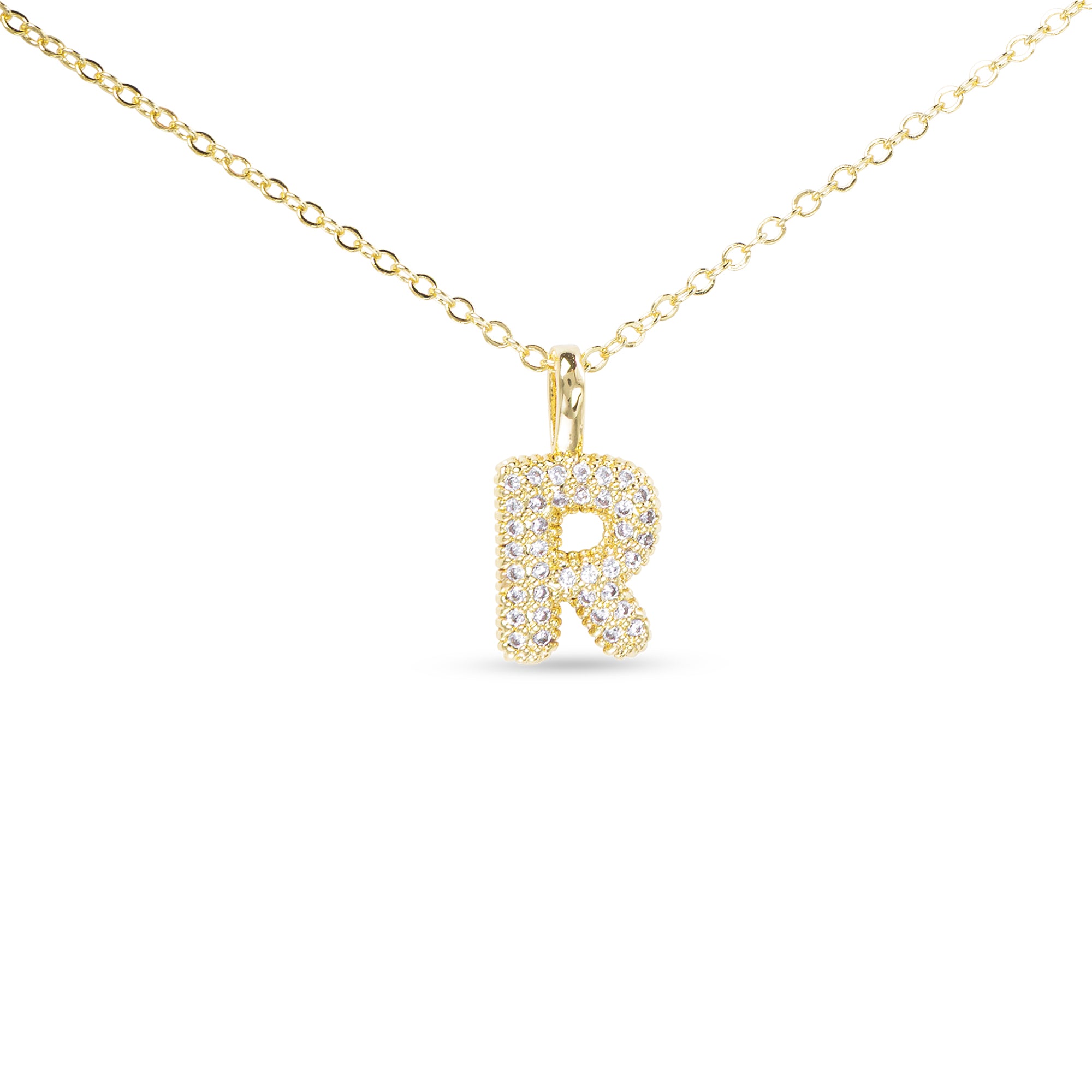Gold CZ Large Initial Necklace - R