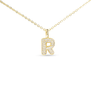 Gold CZ Large Initial Necklace - R