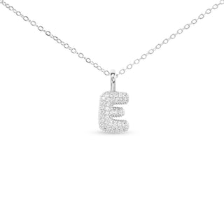 Silver CZ Large Initial Necklace - E