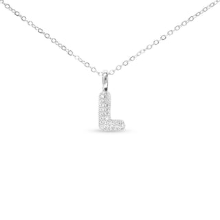 Silver CZ Large Initial Necklace - L