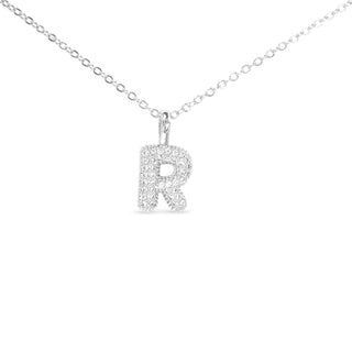 Silver CZ Large Initial Necklace - R