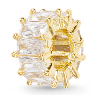 Gold-Dipped Clear CZ Baguette Round Charm