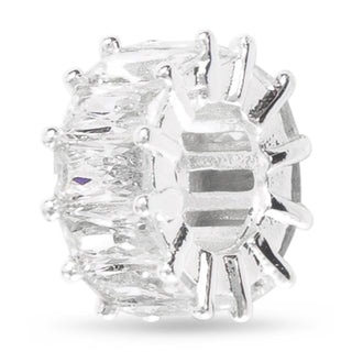 Silver-Dipped Clear CZ Baguette Round Charm