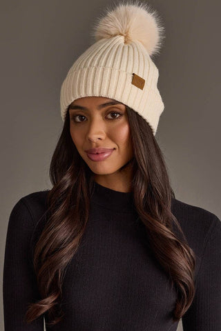 Cream Cable Knit Pom Hat