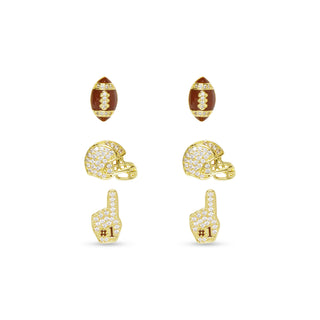 Football Trio 18K Gold-Dipped Stud Earring Set