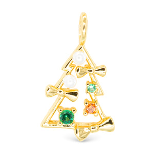 Christmas Tree 18K Gold-Dipped Charm with Cubic Zirconia & Pearl