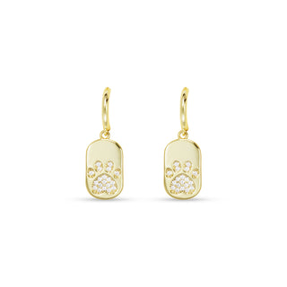 Paw Print Tag 18K Gold-Dipped Earrings with Cubic Zirconia