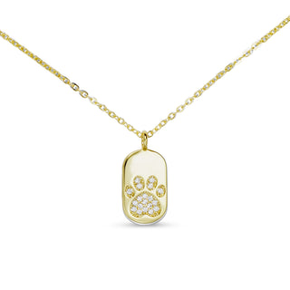 Paw Print Dog Tag 18K Gold-Dipped Necklace with Cubic Zirconia