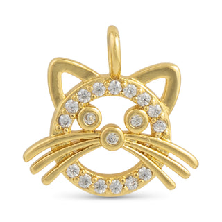 Cat Face 18K Gold-Dipped Charm with Cubic Zirconia