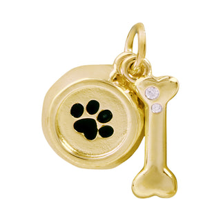 Dog Bone & Paw Print Bowl 18K Gold-Dipped Charm