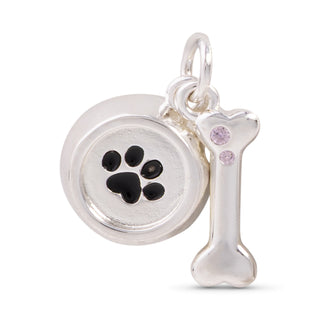 Dog Bone & Paw Print Bowl Sterling Silver-Dipped Charm