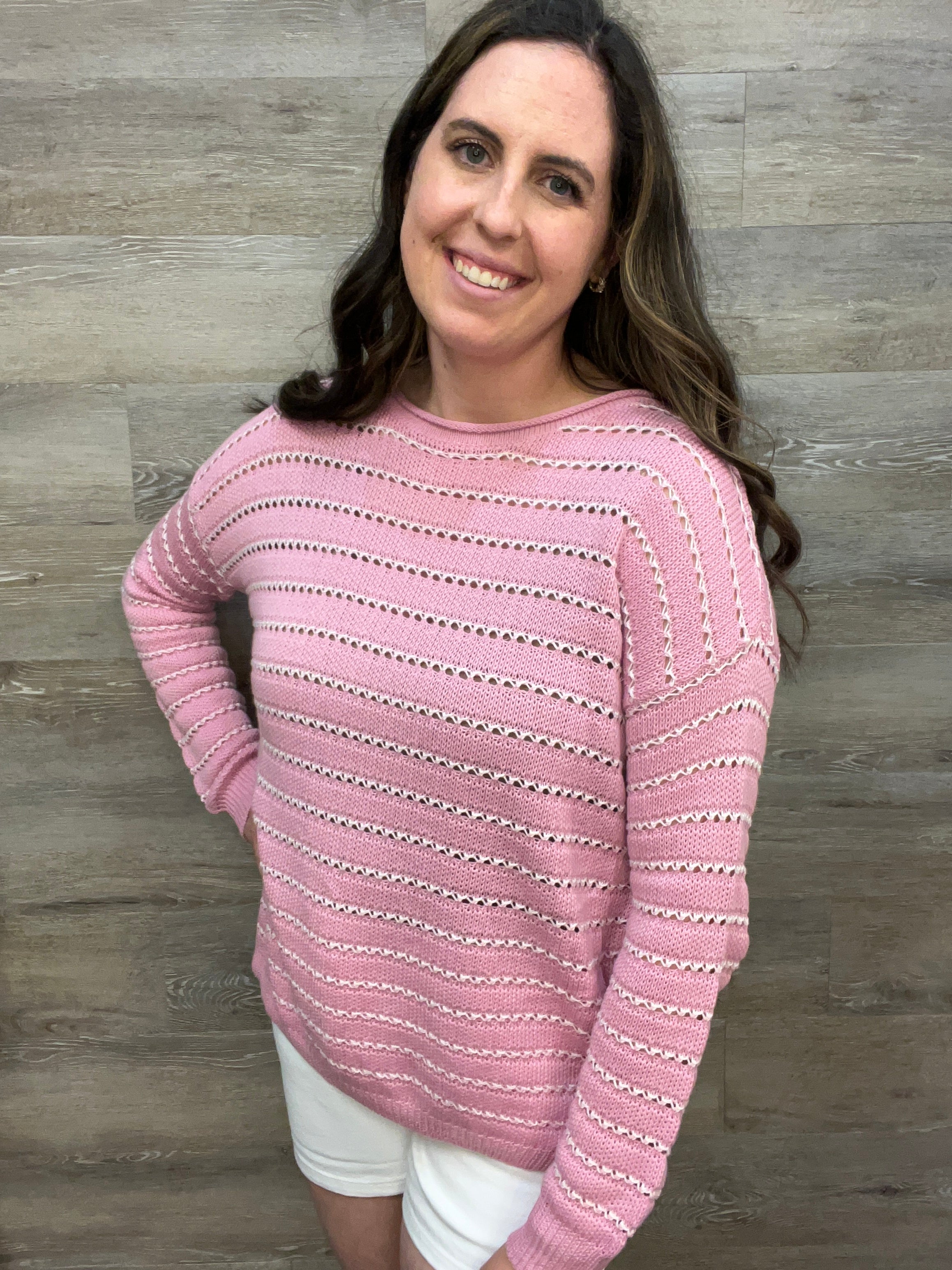 Crochet Open Weave Striped Sweater FINAL SALE