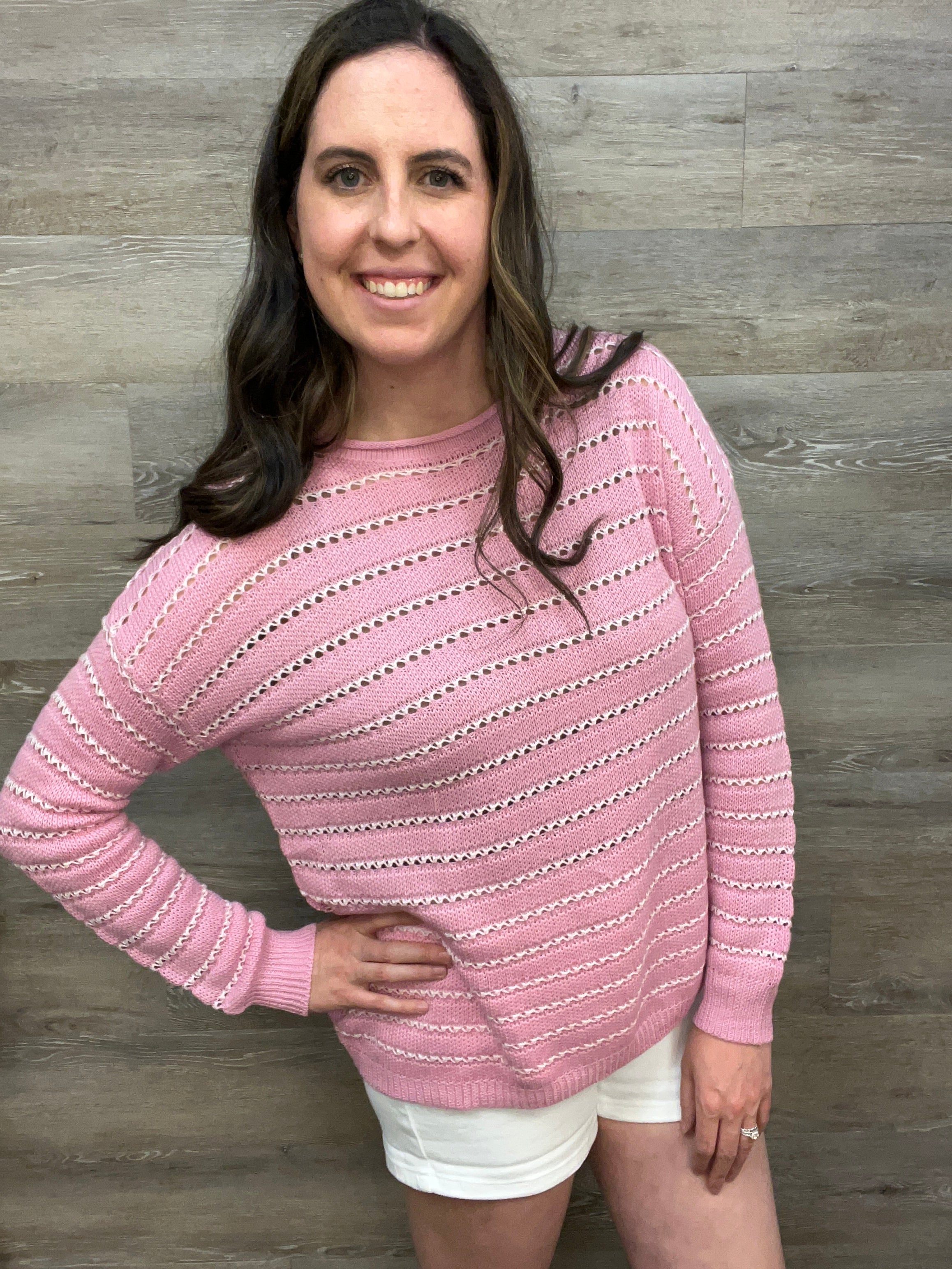 Crochet Open Weave Striped Sweater FINAL SALE