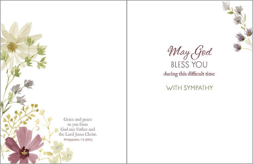 With Scripture Sympathy Greeting Card - Subtle Purple Flower